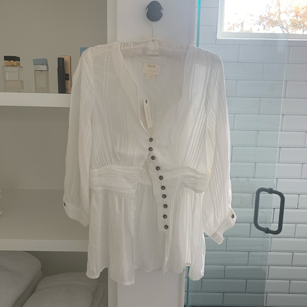 Anthropologie white button up blouse